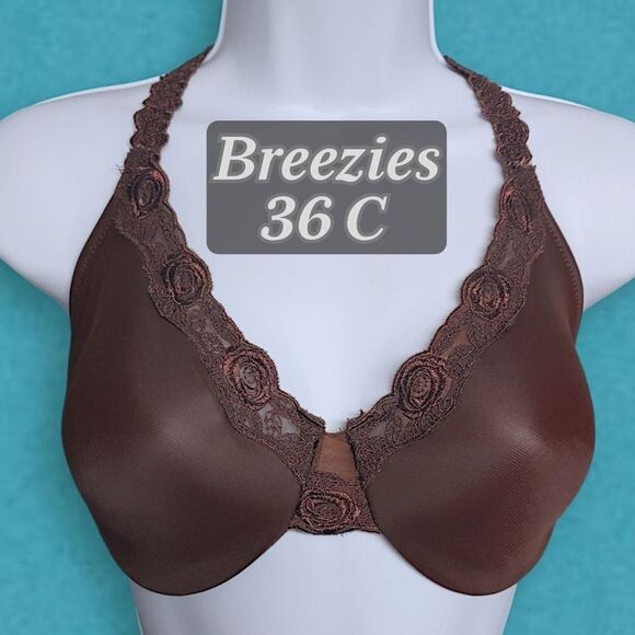 Breezies Other - 36C Breezies Bra Brown Underwire Lighty Lined Smooth Cup W/ Lace Trim A83853 EUC